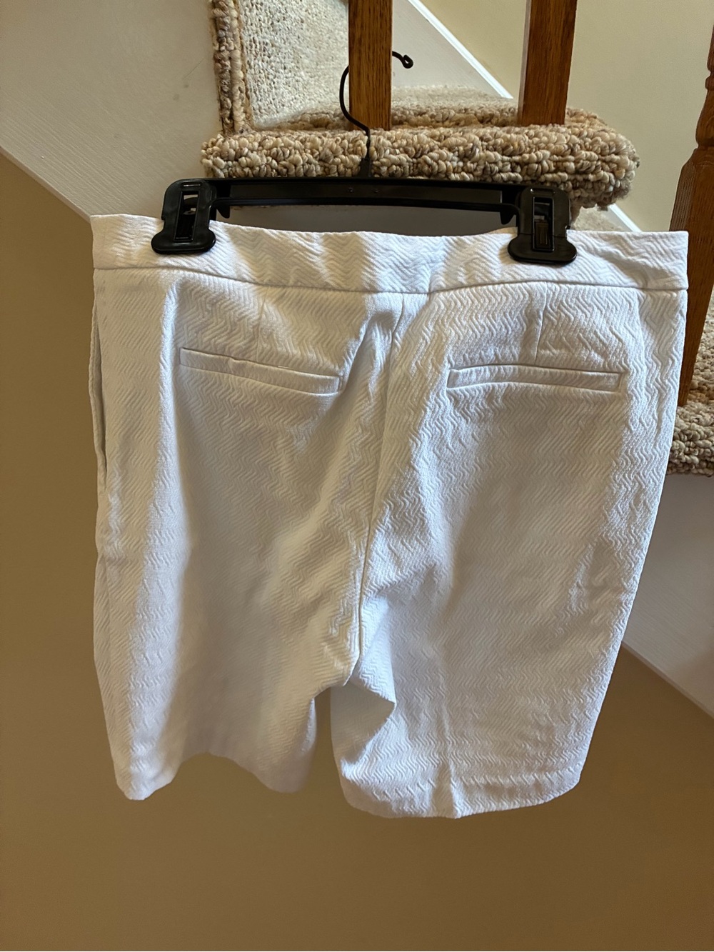 Mario Serrani White Textured Bermuda Shorts
